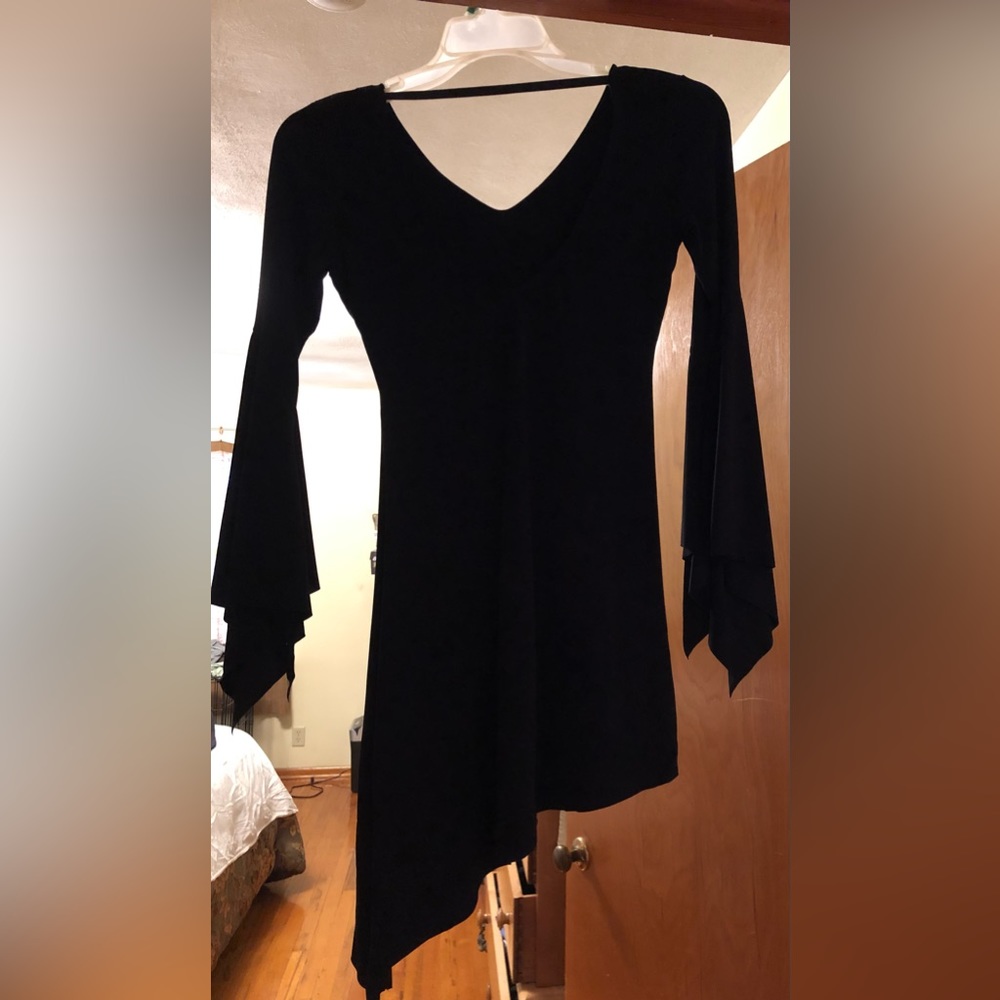 Black dress with asymmetrical hem